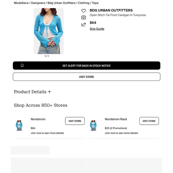 BDG Bulldog Urban Outfitters Blue Cropped Knit Tie-Front Sweater crochet XL - Picture 13 of 13